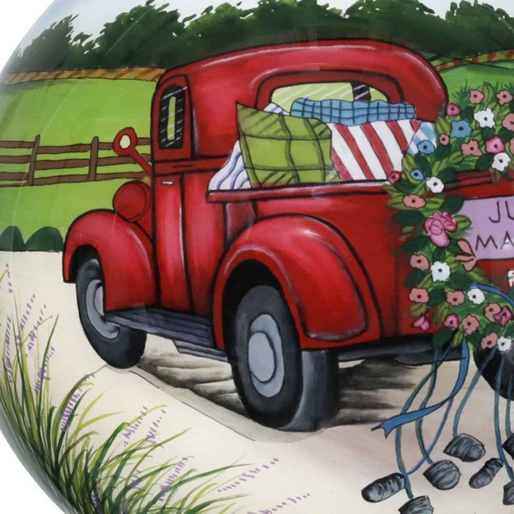 Just Married Hand Painted Red Green And White Glass Ball Ornament HomeRoots