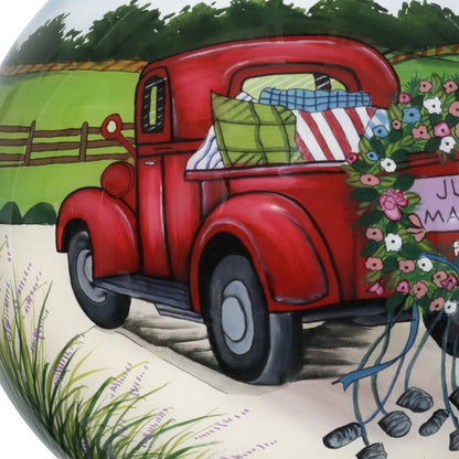 Just Married Hand Painted Red Green And White Glass Ball Ornament HomeRoots
