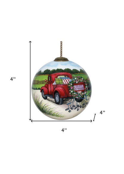 Just Married Hand Painted Red Green And White Glass Ball Ornament HomeRoots