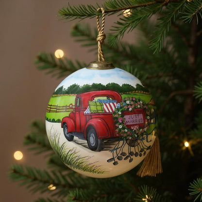 Just Married Hand Painted Red Green And White Glass Ball Ornament HomeRoots