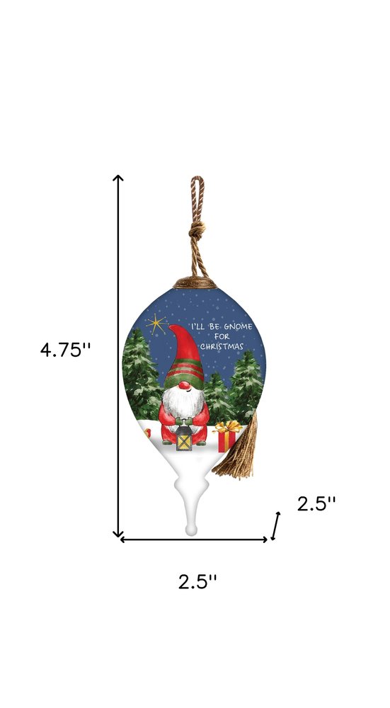 Iell Be Gnome For Christmas Hand Painted Blue White And Red Glass Finial Ornament HomeRoots