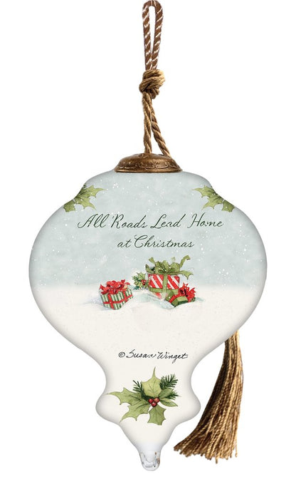 Red Truck Hand Painted Red White And Green Glass Finial Ornament HomeRoots