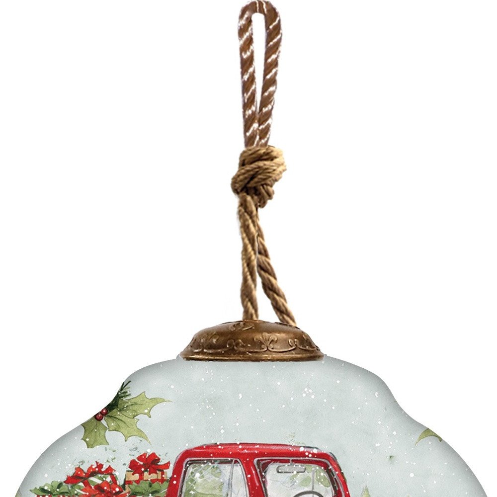 Red Truck Hand Painted Red White And Green Glass Finial Ornament HomeRoots