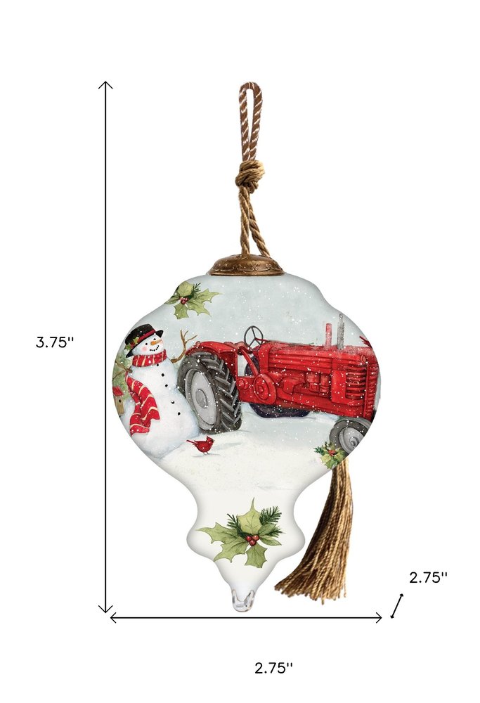 Christmas Red Tractor Hand Painted Red White And Green Glass Finial Ornament HomeRoots