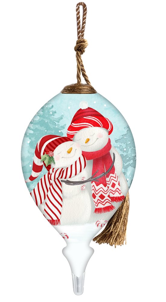 Peppermint Snow Couple Hand Painted White Red And Blue Glass Finial Ornament HomeRoots