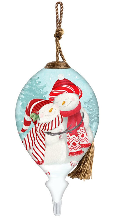 Peppermint Snow Couple Hand Painted White Red And Blue Glass Finial Ornament HomeRoots