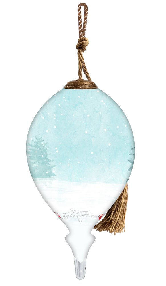 Peppermint Snow Couple Hand Painted White Red And Blue Glass Finial Ornament HomeRoots