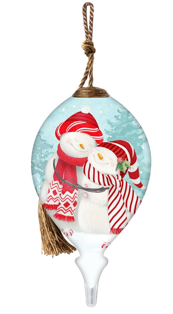 Peppermint Snow Couple Hand Painted White Red And Blue Glass Finial Ornament HomeRoots