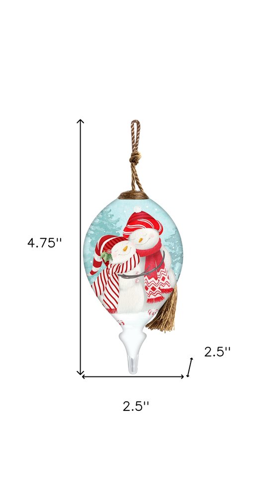 Peppermint Snow Couple Hand Painted White Red And Blue Glass Finial Ornament HomeRoots
