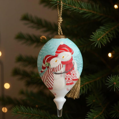 Peppermint Snow Couple Hand Painted White Red And Blue Glass Finial Ornament HomeRoots