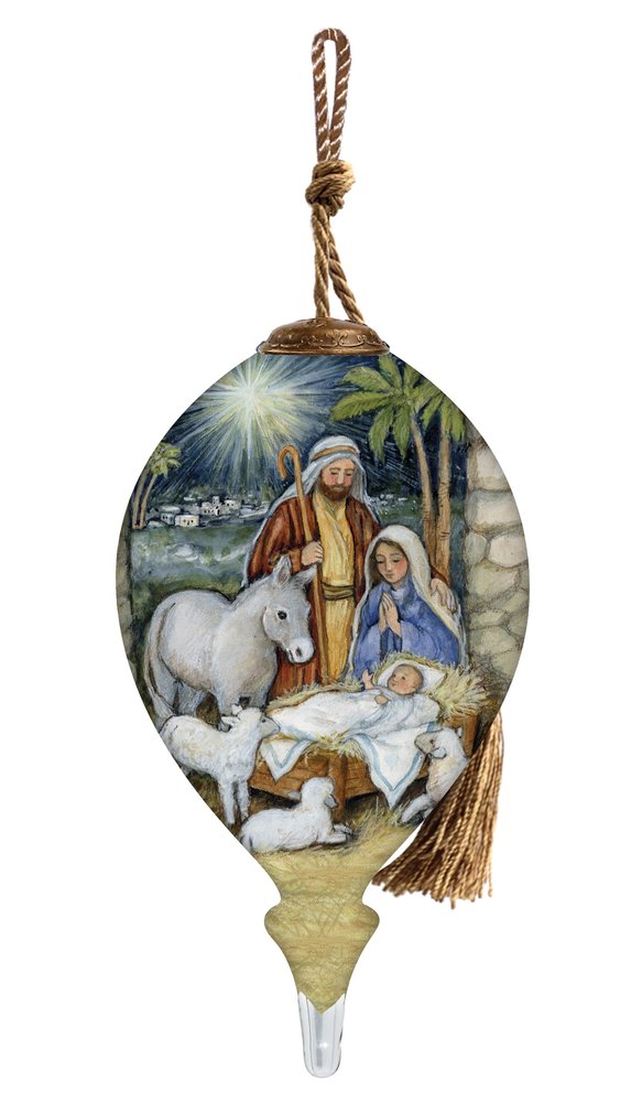 Holy Night Hand Painted Blue White And Green Glass Finial Ornament HomeRoots