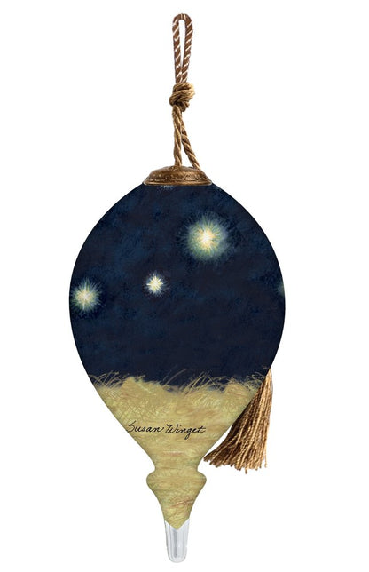 Holy Night Hand Painted Blue White And Green Glass Finial Ornament HomeRoots
