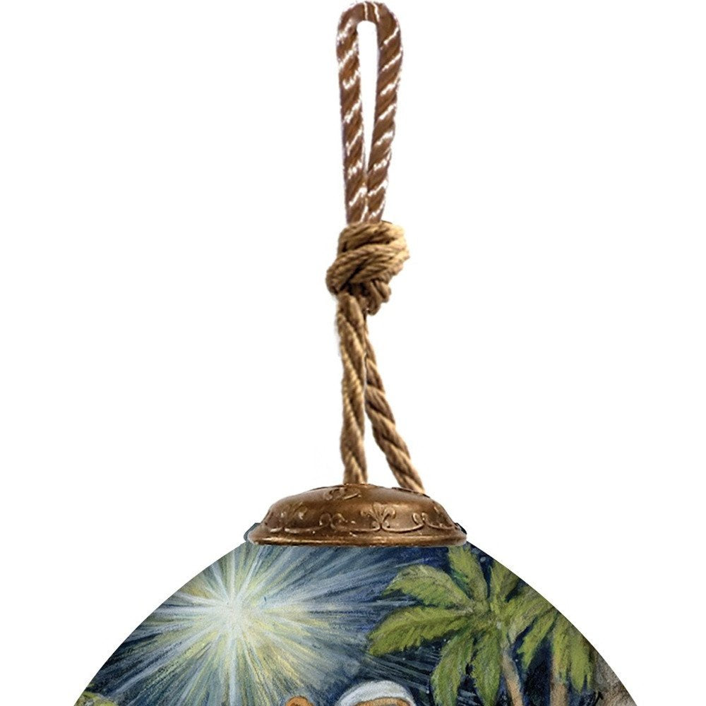 Holy Night Hand Painted Blue White And Green Glass Finial Ornament HomeRoots