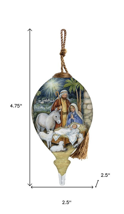 Holy Night Hand Painted Blue White And Green Glass Finial Ornament HomeRoots