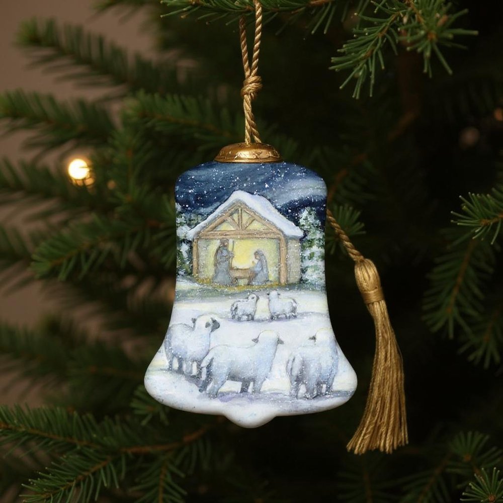 All Is Calm Hand Painted Blue And White Glass Holiday Shaped Ornament HomeRoots