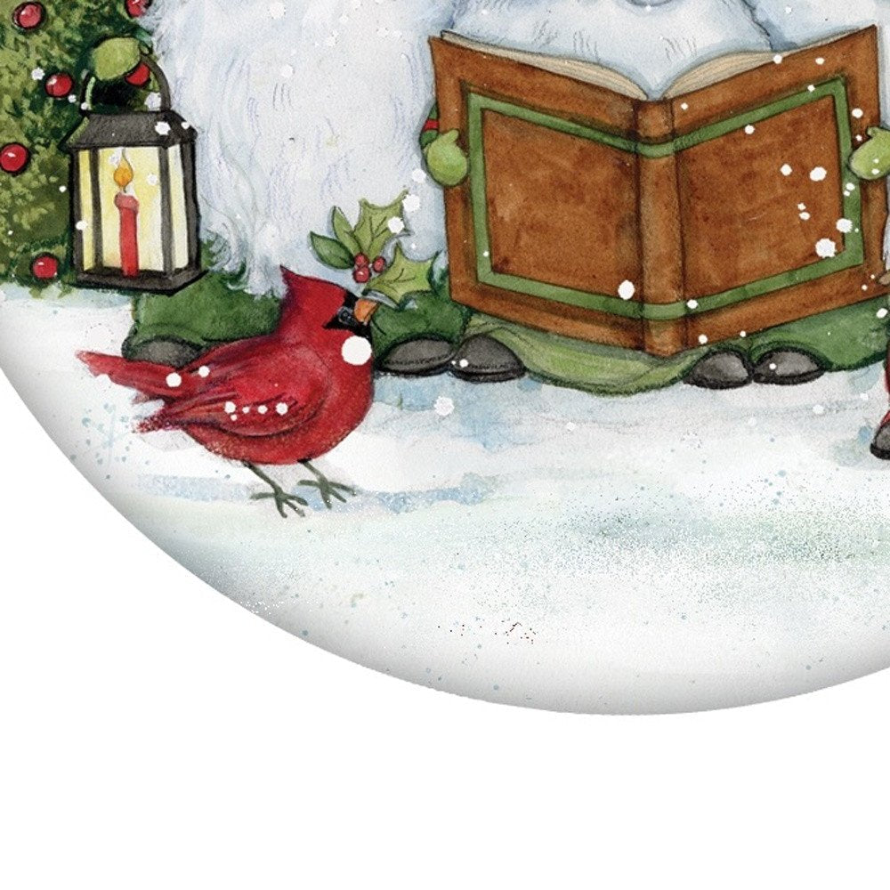 Caroling with my Gnomies Hand Painted Red Green And White Glass Ball Ornament HomeRoots