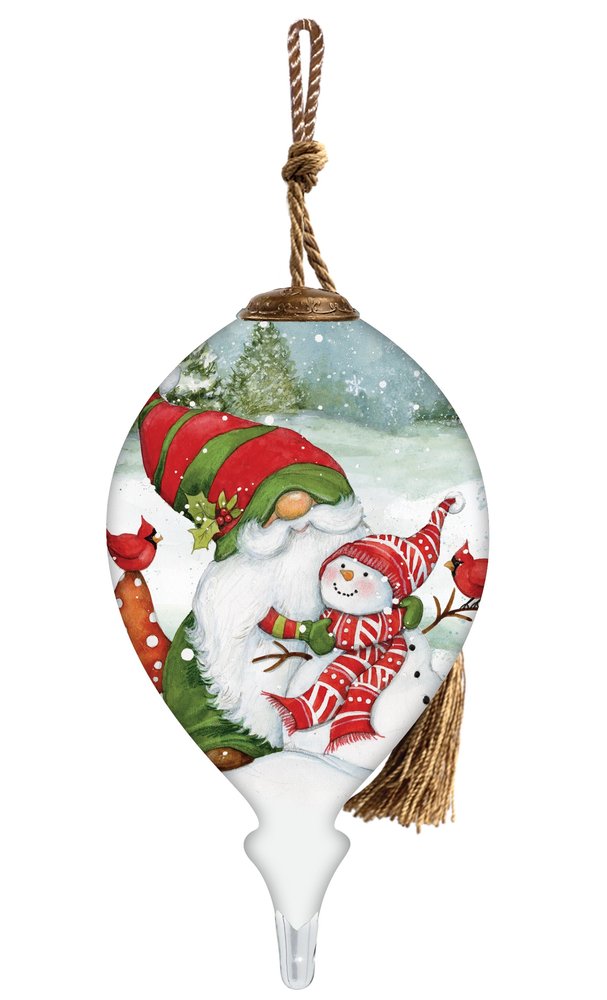 I Love You Gnome Hand Painted Green Red And White Glass Finial Ornament HomeRoots