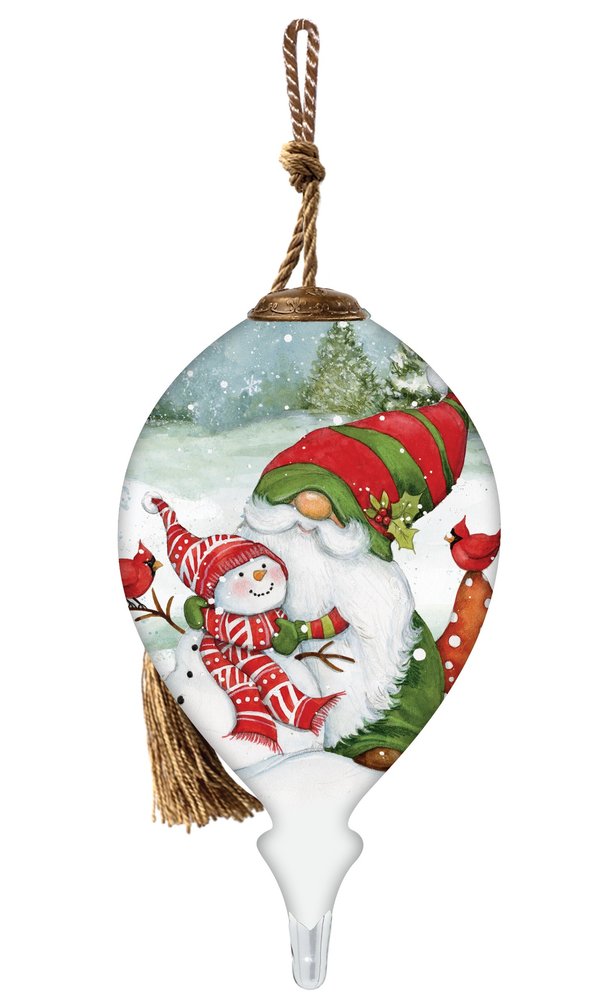 I Love You Gnome Hand Painted Green Red And White Glass Finial Ornament HomeRoots