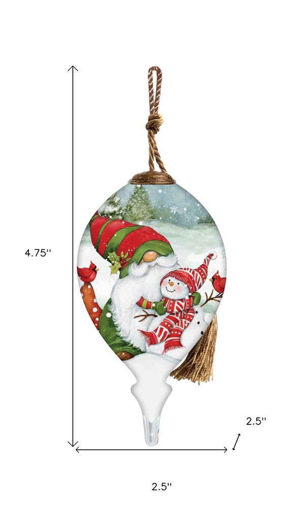 I Love You Gnome Hand Painted Green Red And White Glass Finial Ornament HomeRoots