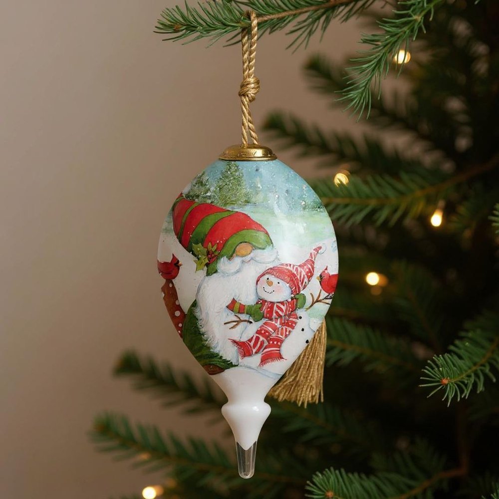 I Love You Gnome Hand Painted Green Red And White Glass Finial Ornament HomeRoots