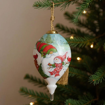 I Love You Gnome Hand Painted Green Red And White Glass Finial Ornament HomeRoots