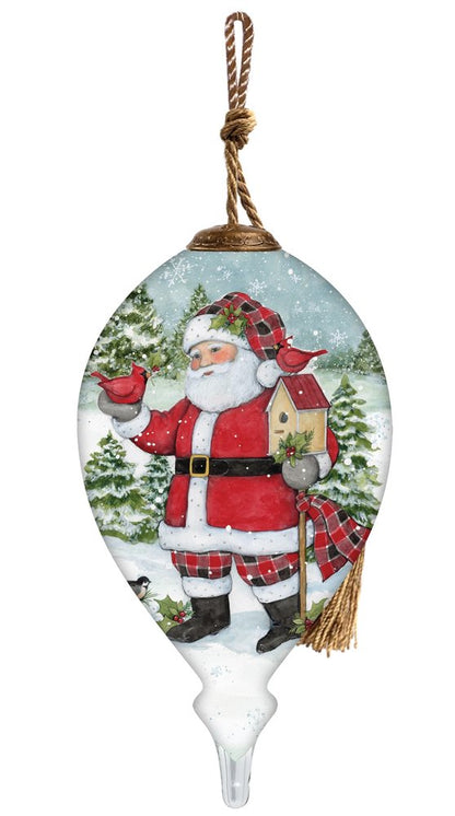 Holiday Lodge Santa Hand Painted Green Red And White Glass Finial Ornament HomeRoots
