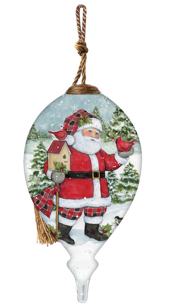 Holiday Lodge Santa Hand Painted Green Red And White Glass Finial Ornament HomeRoots