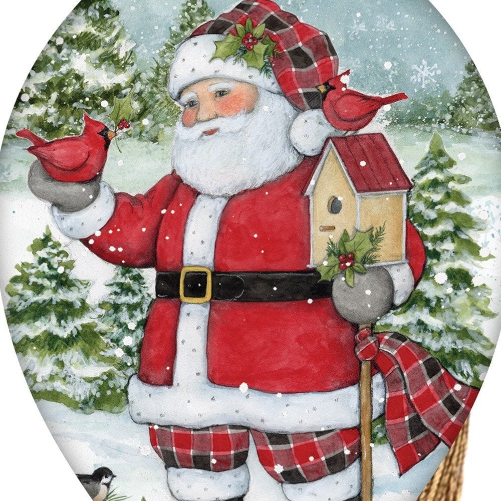 Holiday Lodge Santa Hand Painted Green Red And White Glass Finial Ornament HomeRoots