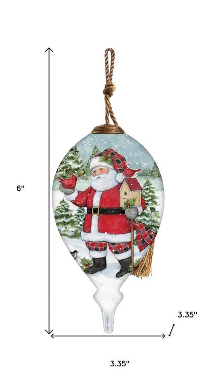 Holiday Lodge Santa Hand Painted Green Red And White Glass Finial Ornament HomeRoots