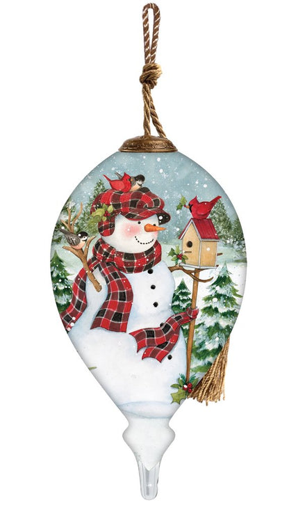 Holiday Lodge Snowman Hand Painted Green Red And White Glass Finial Ornament HomeRoots