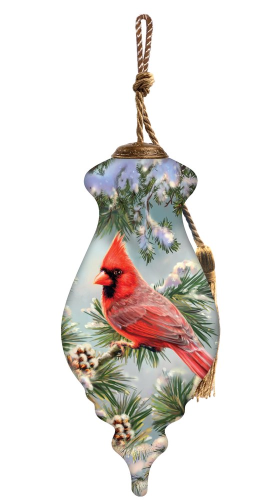 Snowy Pine Cardina Hand Painted Red And Green Glass Finial Ornament HomeRoots