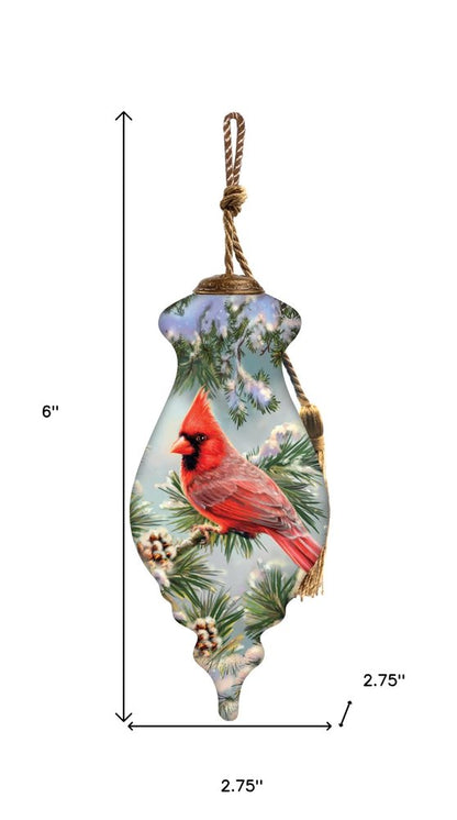 Snowy Pine Cardina Hand Painted Red And Green Glass Finial Ornament HomeRoots