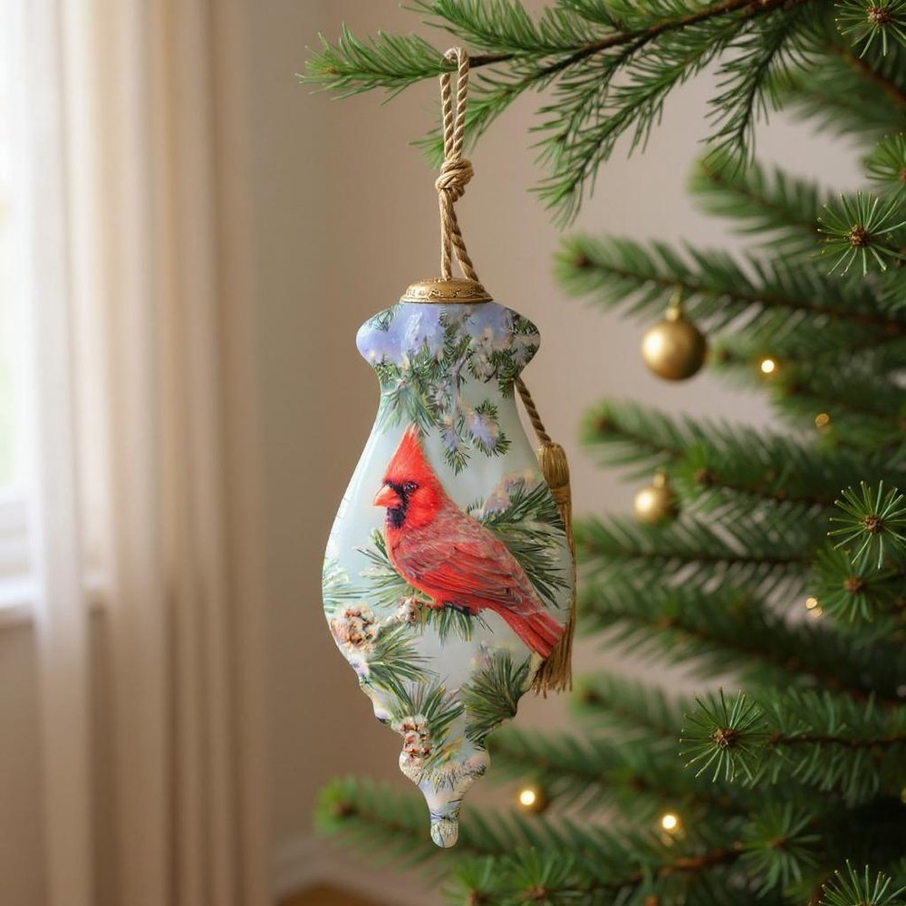 Snowy Pine Cardina Hand Painted Red And Green Glass Finial Ornament HomeRoots