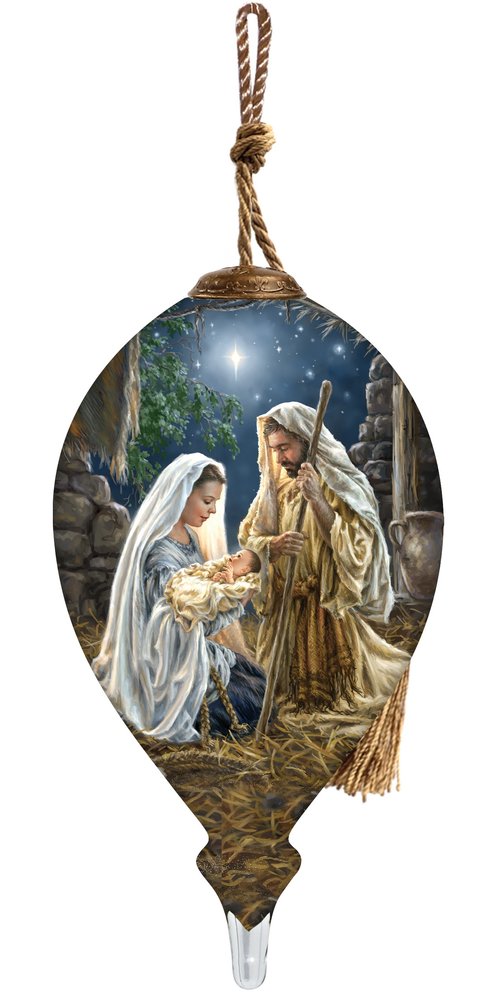 Glory To God Religious Hand Painted Blue Brown And White Glass Finial Ornament HomeRoots