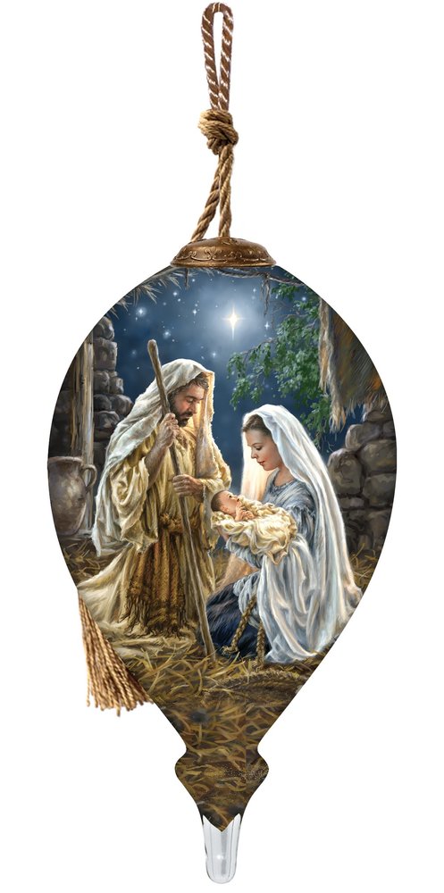Glory To God Religious Hand Painted Blue Brown And White Glass Finial Ornament HomeRoots