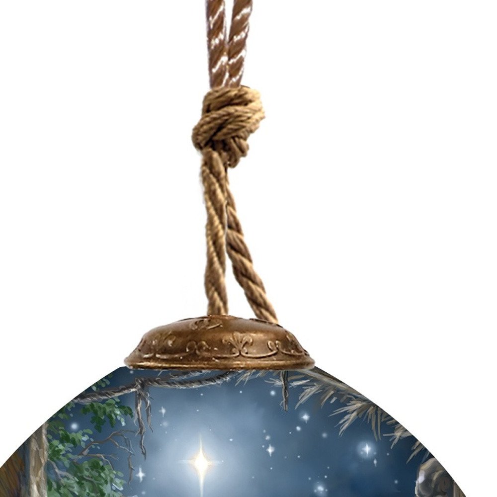 Glory To God Religious Hand Painted Blue Brown And White Glass Finial Ornament HomeRoots