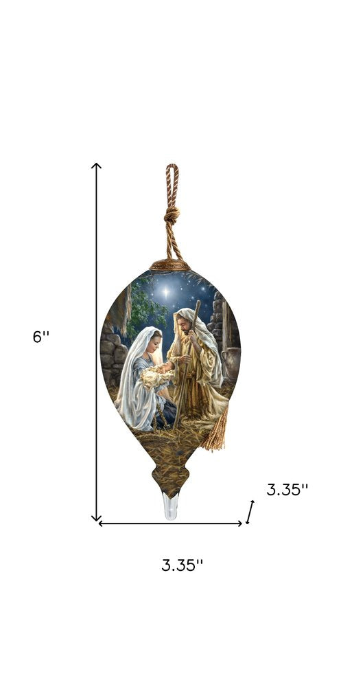 Glory To God Religious Hand Painted Blue Brown And White Glass Finial Ornament HomeRoots
