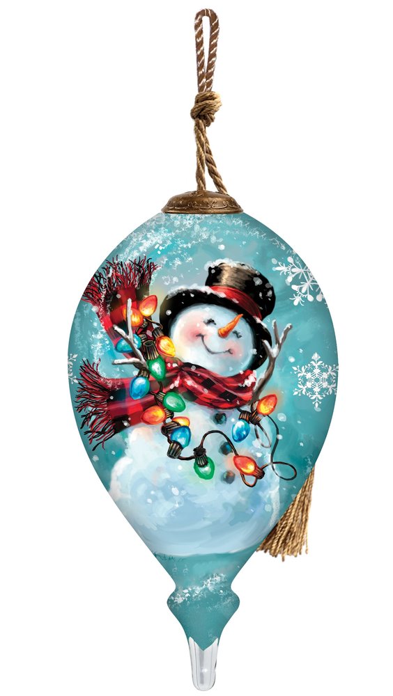 Christmas Joy Snowman Hand Painted Blue Red And White Glass Finial Ornament HomeRoots