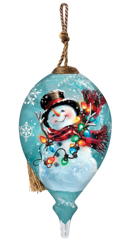 Christmas Joy Snowman Hand Painted Blue Red And White Glass Finial Ornament HomeRoots