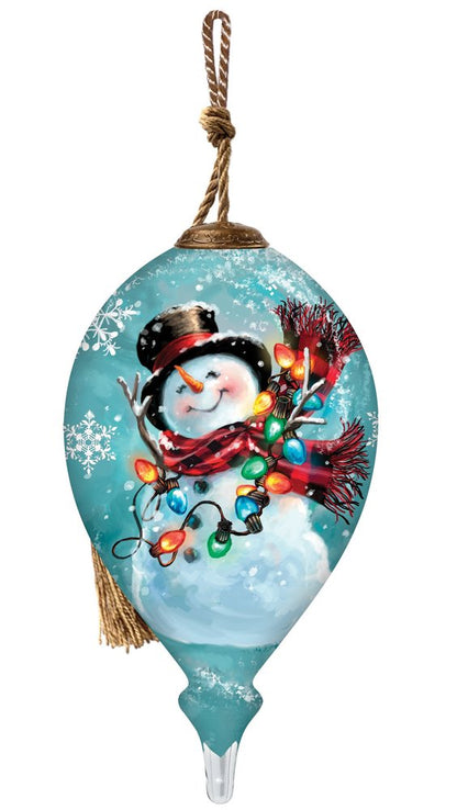Christmas Joy Snowman Hand Painted Blue Red And White Glass Finial Ornament HomeRoots