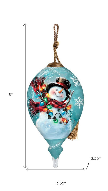 Christmas Joy Snowman Hand Painted Blue Red And White Glass Finial Ornament HomeRoots