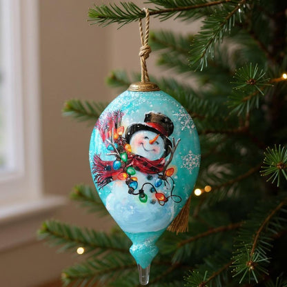 Christmas Joy Snowman Hand Painted Blue Red And White Glass Finial Ornament HomeRoots