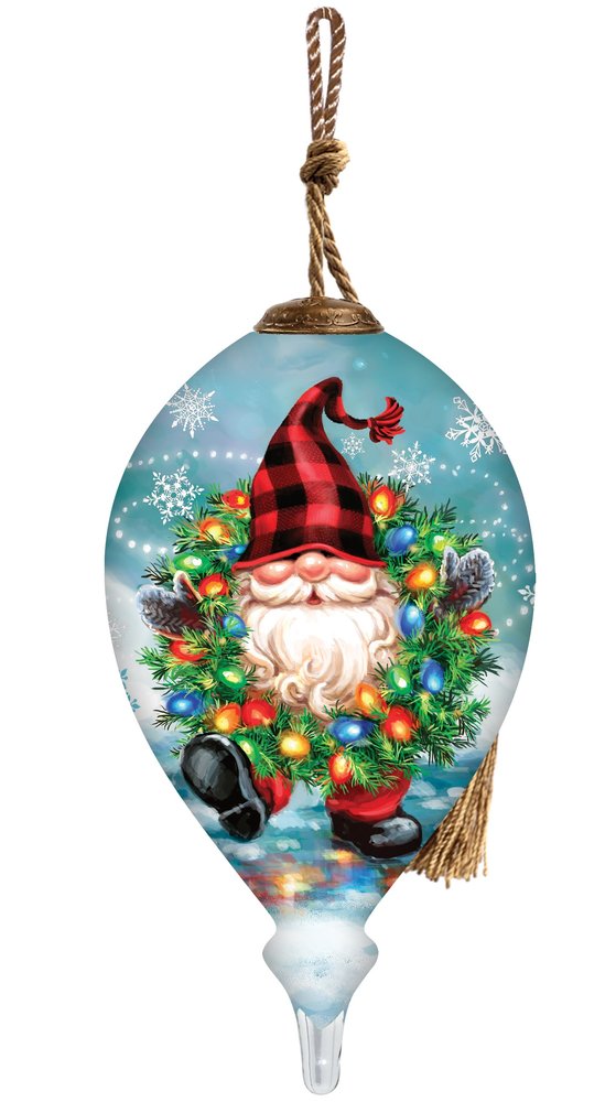 Gnome for Christmas Hand Painted Blue Red And White Glass Finial Ornament HomeRoots