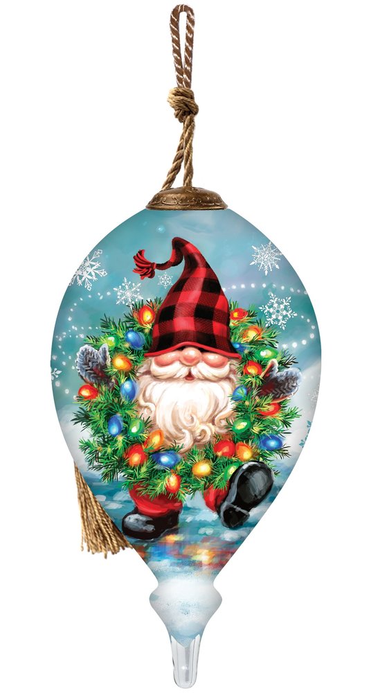 Gnome for Christmas Hand Painted Blue Red And White Glass Finial Ornament HomeRoots