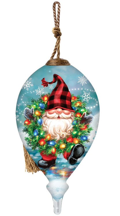 Gnome for Christmas Hand Painted Blue Red And White Glass Finial Ornament HomeRoots