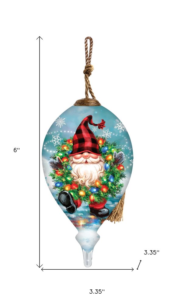 Gnome for Christmas Hand Painted Blue Red And White Glass Finial Ornament HomeRoots