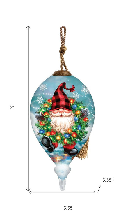 Gnome for Christmas Hand Painted Blue Red And White Glass Finial Ornament HomeRoots