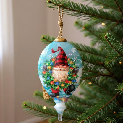 Gnome for Christmas Hand Painted Blue Red And White Glass Finial Ornament HomeRoots
