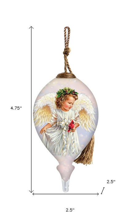 Winter Angel Hand Painted White And Gold Glass Finial Ornament HomeRoots