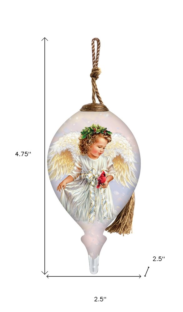 Winter Angel Hand Painted White And Gold Glass Finial Ornament HomeRoots
